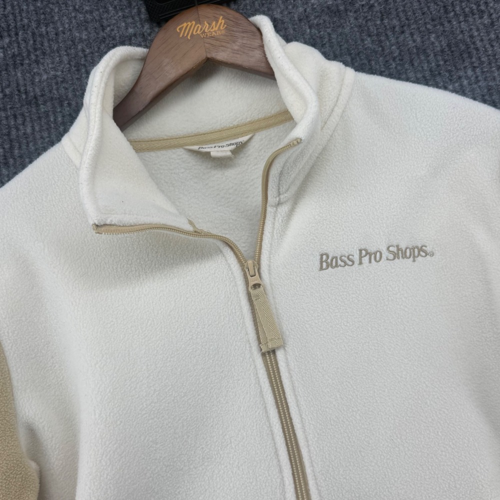 Bass Pro Shops Fleece Jacket Women Large Cream Tan Excellent Colorblock Zip Up